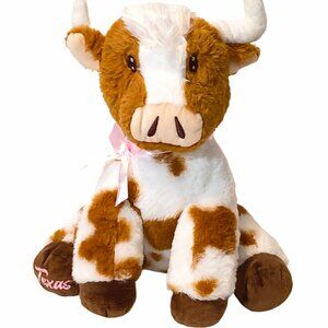 Smith Western Texas Cow Bull Brown & White Stuffed Plush Toy 10"